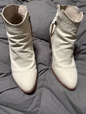 Altar'd State Cream Embossed Western Ankle Boots